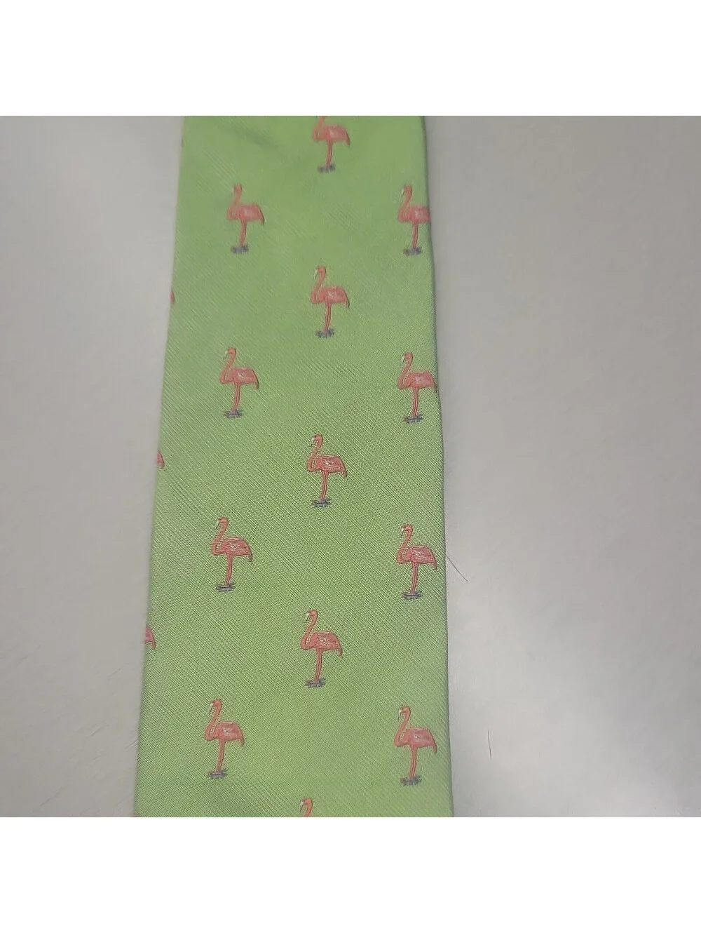 Brooks Brothers Men's Green Pink Flamingo Animal Print Woven Pointed Tie
